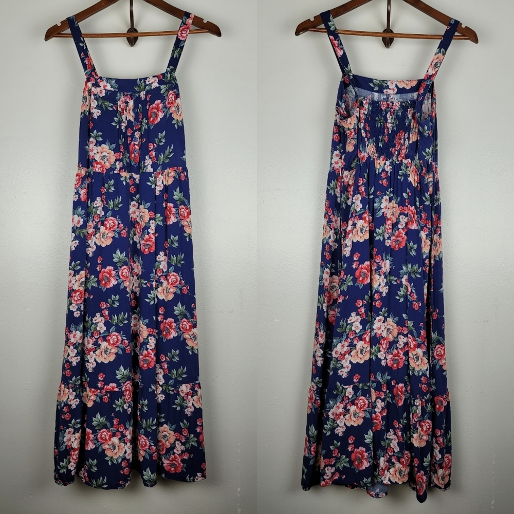 BAND OF GYPSIES Blue Floral Maxi Summer Dress Sz M